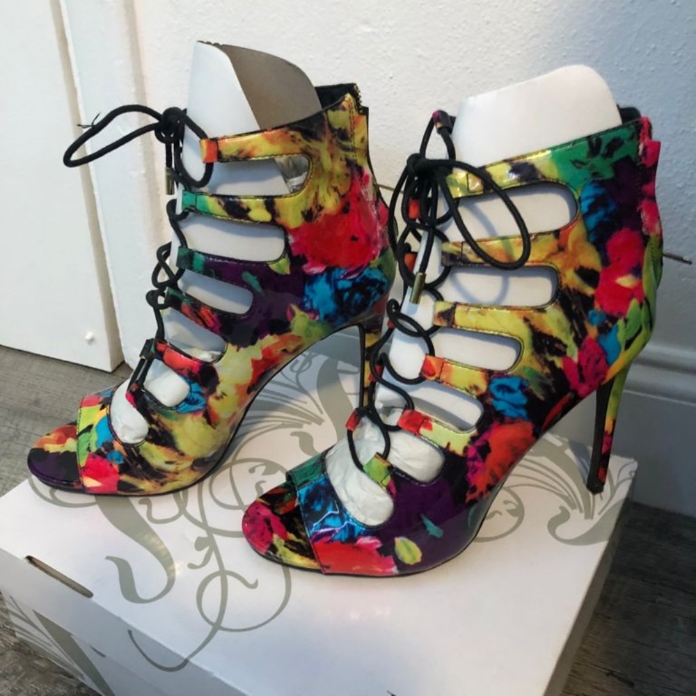 Tie Up Open Toed Heeled Booties - image 2